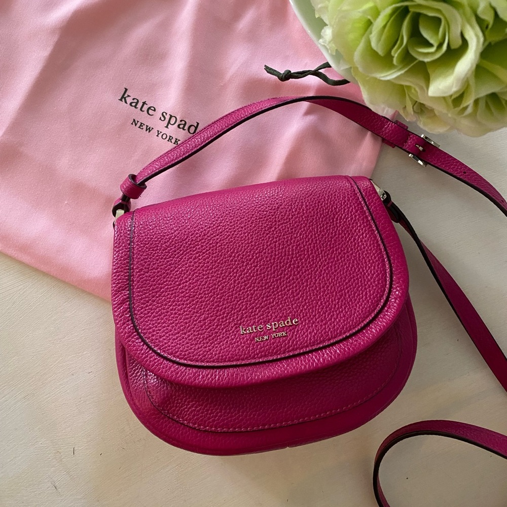 Kate Spade Roulette Small Pebbled Leather Saddlebag Crossbody Anemone Pink
